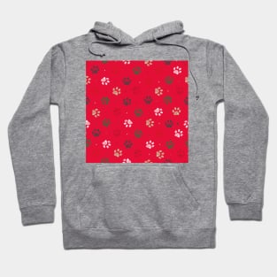 Red background colored paw print Hoodie